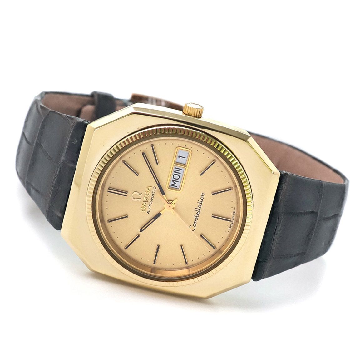 Octagonal Shaped Leather Strap Watch